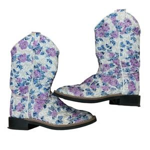 Old West Girls' Western Boots, 4-Row Stitch, Flower Pattern Size 1